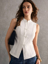 Women's Solid Color Front Button Sleeveless Tank Top, Casual Everyday Wear,New Chinese Style,2024 AW, Winter Clothes